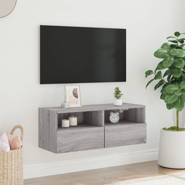 vidaXL Vegghengt TV-benk gr&aring; sonoma 80x30x30 cm konstruert tre