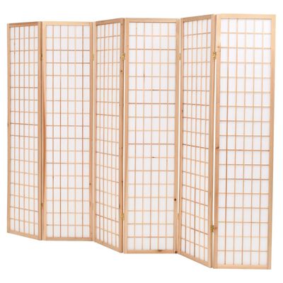 vidaXL Sammenleggbar romdeler 6 paneler japansk stil 240x170 cm naturell