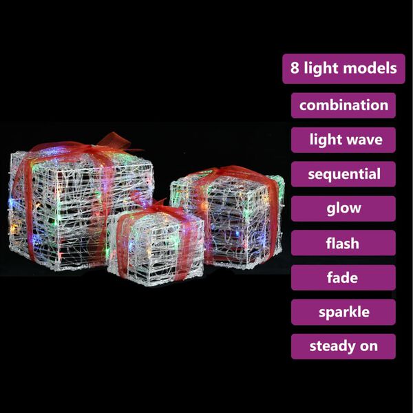 vidaXL Dekorative julegaveesker 3 stk akryl flerfarget