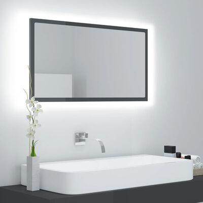 vidaXL LED-badespeil høyglans grå 80x8,5x37 cm akryl