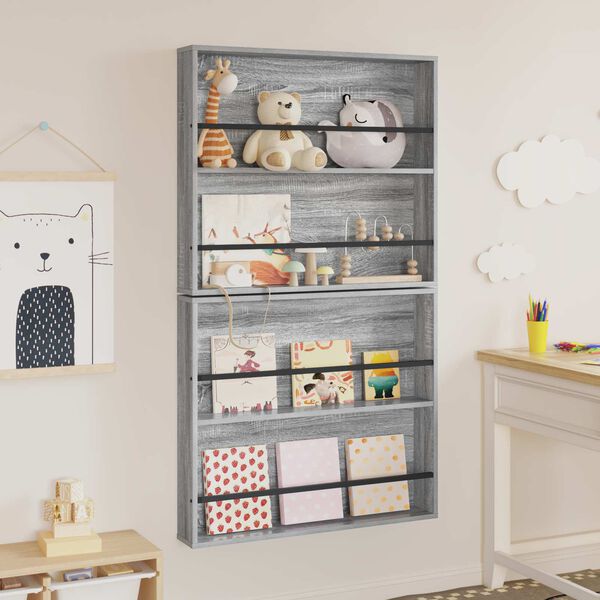 vidaXL Magasinreol 2 pcs Gr&aring; Sonoma 80 x 12 x 70 cm Konstruert tre