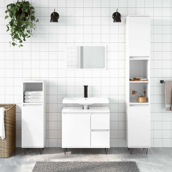 vidaXL Baderomsskap h&oslash;yglans hvit 65x33x60 cm konstruert tre