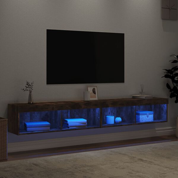 vidaXL TV-benker med LED-lys 2 stk r&oslash;kt eik 100x30x30 cm