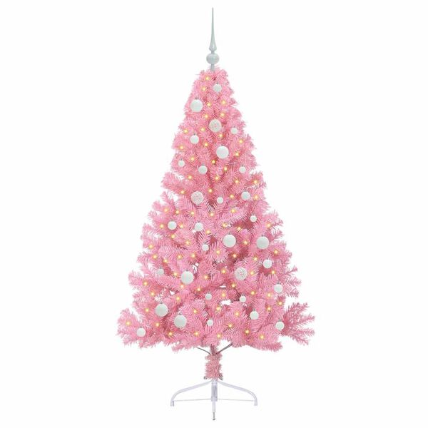 vidaXL Kunstig Forh&aring;ndsopplyst Juletre med 150 LED Rosa 150 cm PVC