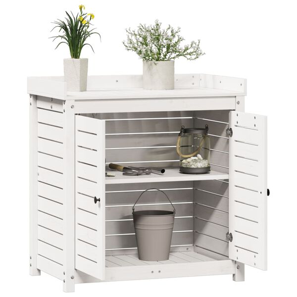 vidaXL Pottebord med hyller hvit 82,5x50x86,5 cm heltre furu