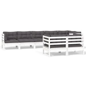vidaXL Hagesofagruppe med puter 8 deler hvit heltre furu
