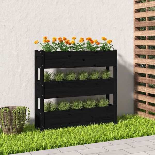 vidaXL Plantekasse svart 112x25x104,5 cm heltre furu