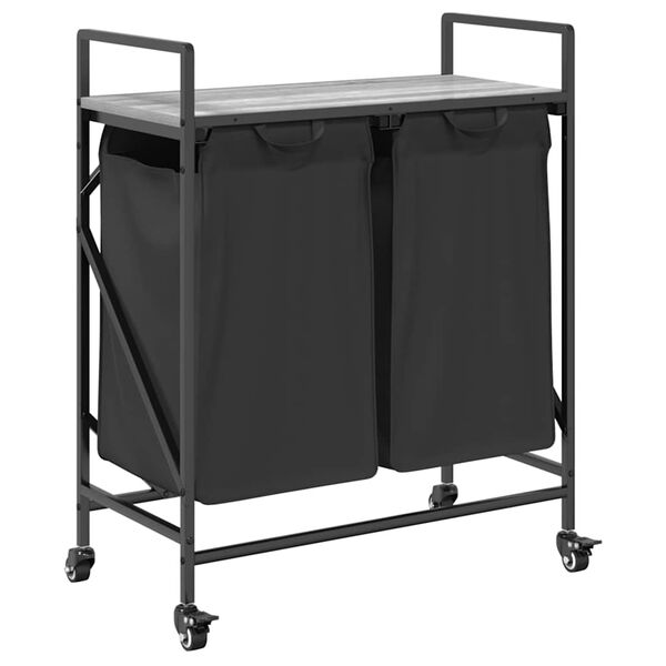 vidaXL skittentøyskurv 2 rom med hyller grå eik