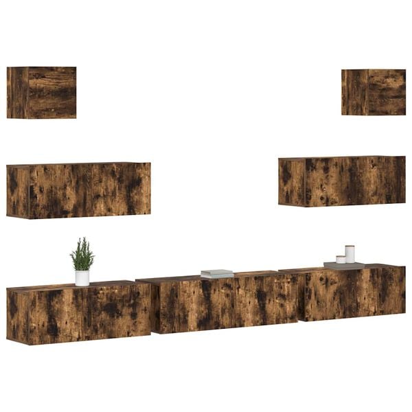 vidaXL TV-skapsett 7 deler r&oslash;kt eik konstruert tre