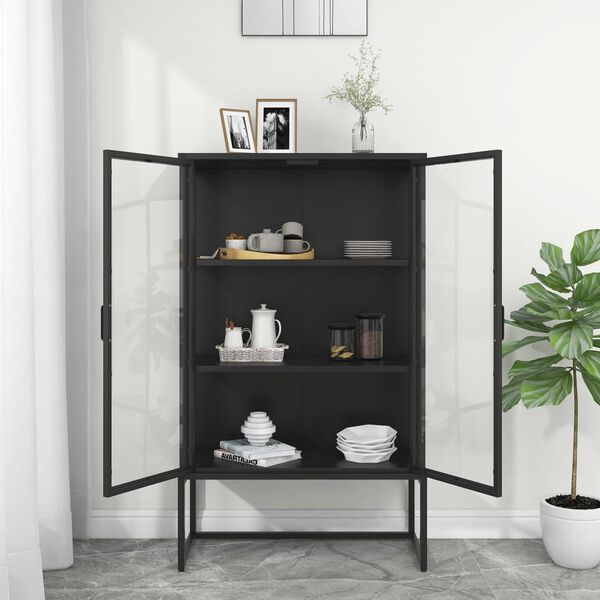 vidaXL Highboard svart 80x35x135 cm stål og herdet glass