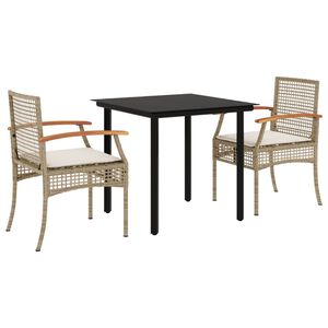 vidaXL Hagespisegruppe med puter 3 deler beige polyrotting