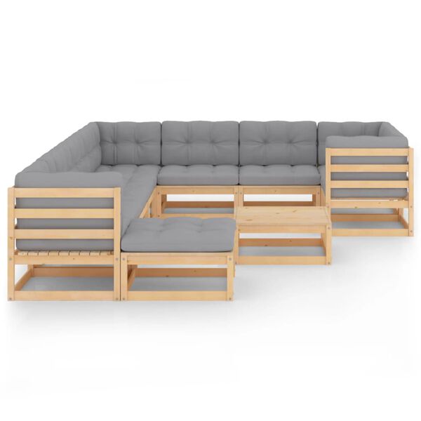 vidaXL Hagesofagruppe med puter 11 deler heltre furu