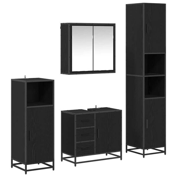 vidaXL Baderomsinnredningssett med d&oslash;r 4 pcs Svart Eik Konstruert tre