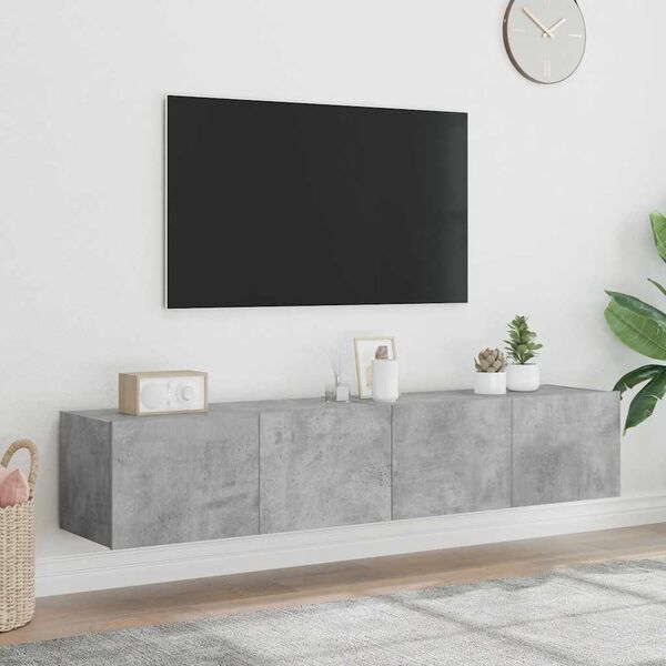 vidaXL Vegghengte TV-benker med LED-lys 2 stk betonggr&aring; 80x35x31 cm