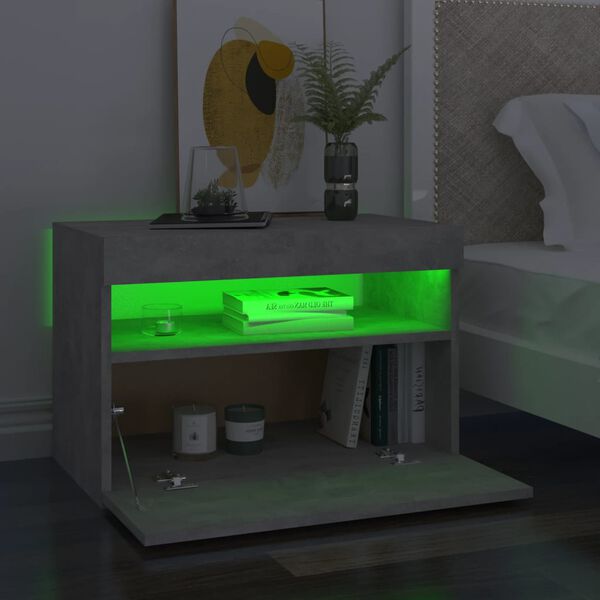 vidaXL Nattbord & LED-lys betonggrå 60x35x40 cm