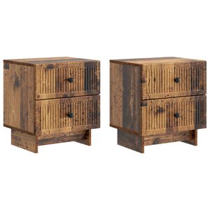vidaXL Nattbordskap med skuff 2 pcs Gammelt tre 43 x 34,5 x 47,5 cm