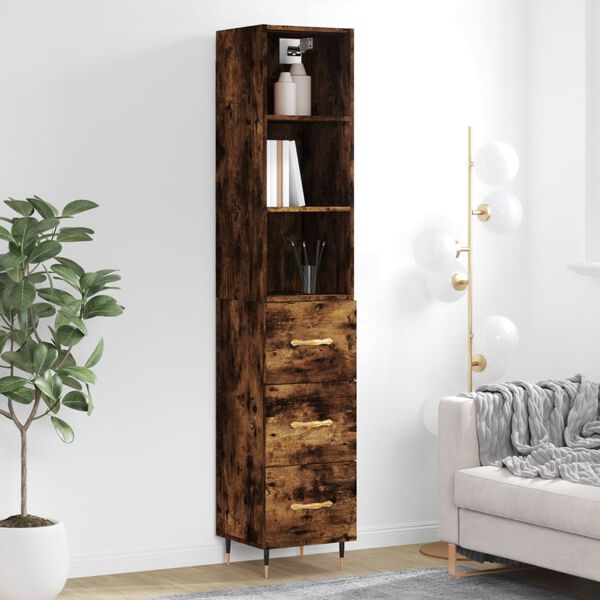 vidaXL Highboard r&oslash;kt eik 34,5x34x180 cm konstruert tre