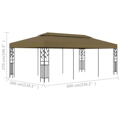 vidaXL Paviljong 6x3 m gråbrun 180 g/m²