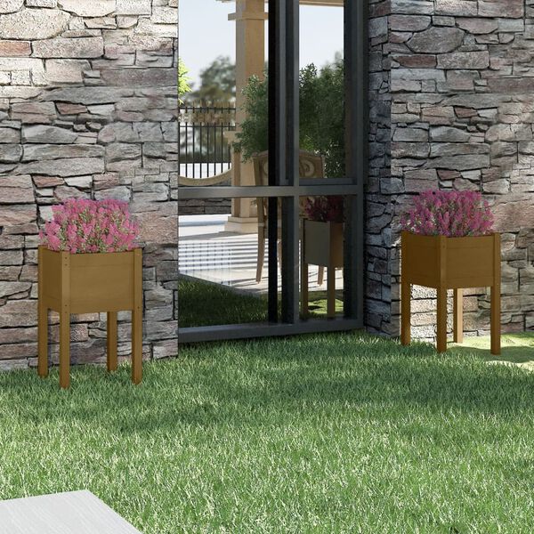 vidaXL Plantekasser 2 stk 40x40x70 cm heltre furu honningbrun