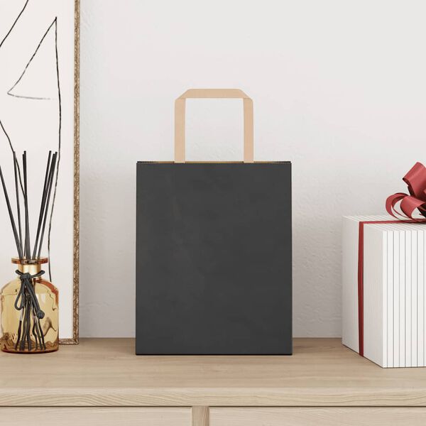 vidaXL Papirposer 50 stk med h&aring;ndtak svart 18x8x22 cm