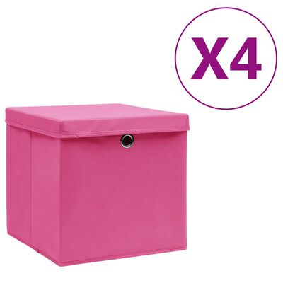 vidaXL Oppbevaringsbokser med deksler 4 stk 28x28x28 cm rosa