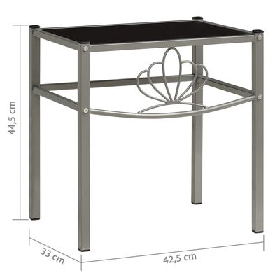 vidaXL Nattbord grå og svart 42,5x33x44,5 cm metall og glass