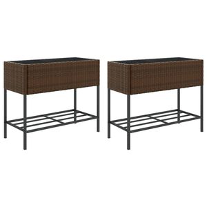 vidaXL Plantekasser med hylle 2 stk brun 90x40x75 cm polyrotting