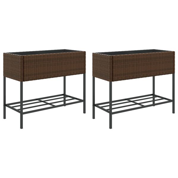 vidaXL Plantekasser med hylle 2 stk brun 90x40x75 cm polyrotting