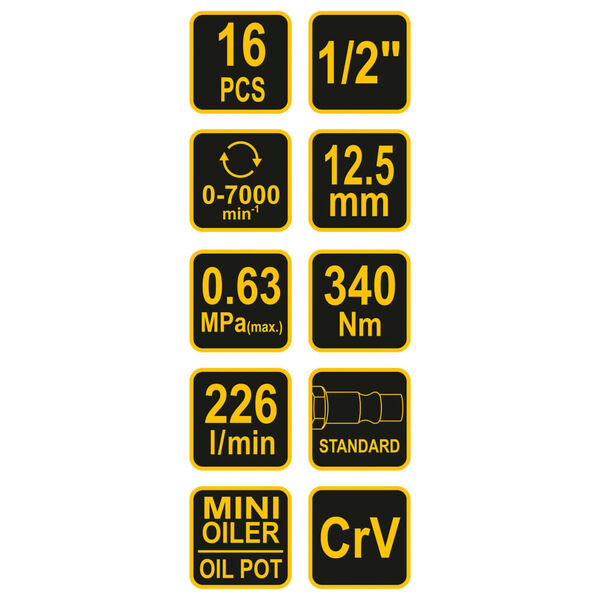 VOREL Slagtrekkersett 1/2" 16 deler