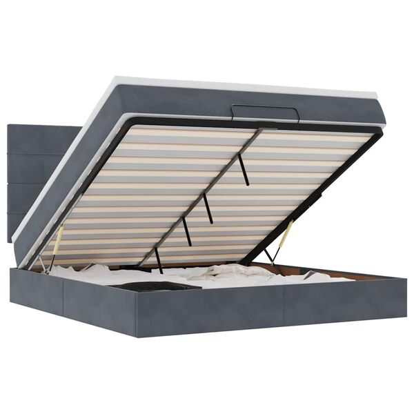 vidaXL Ottoman sengeramme med madrasser m&oslash;rkegr&aring; 160x200cm fl&oslash;yel