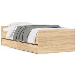 vidaXL Sengeramme med skuffer sonoma eik 75x190 cm