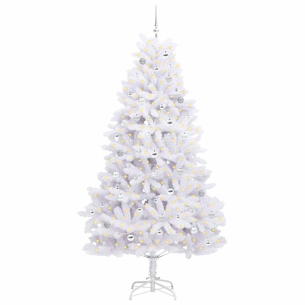 vidaXL Kunstig sammensatt juletre med 300 LED Hvit 240 cm PVC og st&aring;l