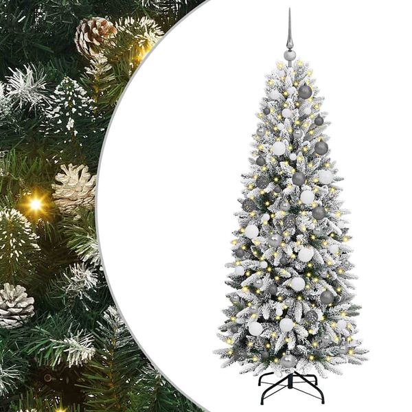 vidaXL Kunstig juletre med 300 LED Hvit 180 cm PVC, plast, st&aring;l og PE
