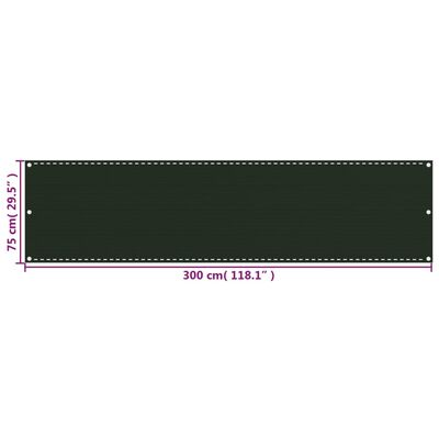 vidaXL Balkongskjerm mørkegrønn 75x300 cm HDPE