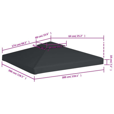 vidaXL Erstatningstrekk for paviljong 310 g/m² mørkegrå 3 x 3 m