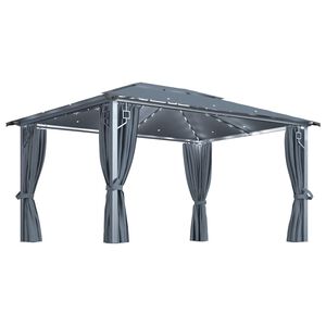 vidaXL Paviljong med gardin og LED-strenglys 4x3 m antrasitt aluminium