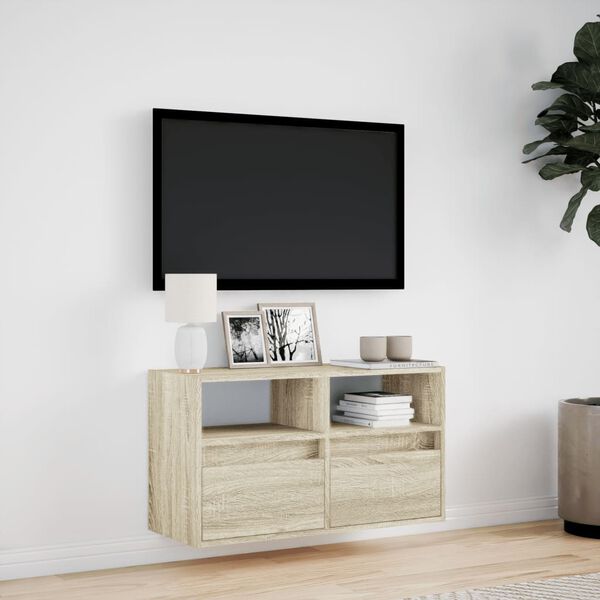 vidaXL Vegghengt TV-benk med LED sonoma eik 80x31x45 cm