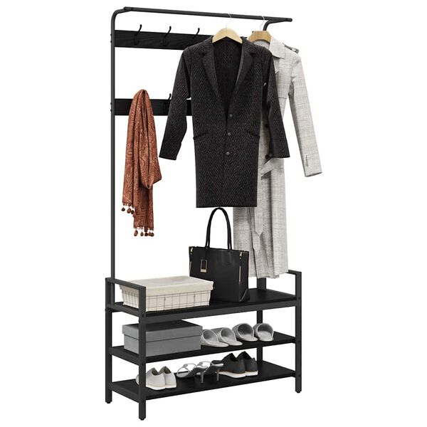 vidaXL Kleshenger med hylle Svart Eik 95 x 34 x 184 cm Konstruert tre