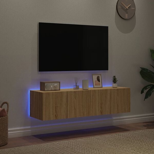 vidaXL Vegghengte TV-benker med LED 2 stk sonoma eik 60x35x31 cm