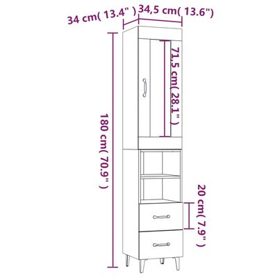 vidaXL Highboard svart 34,5x34x180 cm konstruert tre