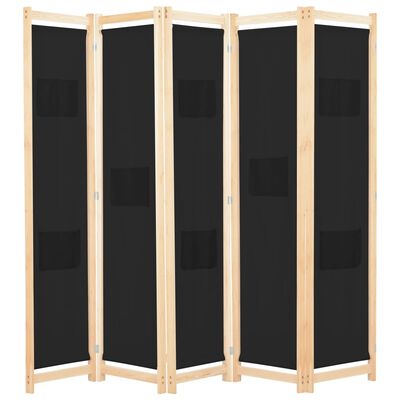 vidaXL Romdeler 5 paneler svart 200x170x4 cm stoff