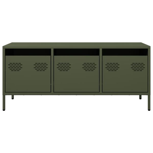 vidaXL TV-benk olivengr&oslash;nn 101,5x39x43,5 cm kaldvalset st&aring;l