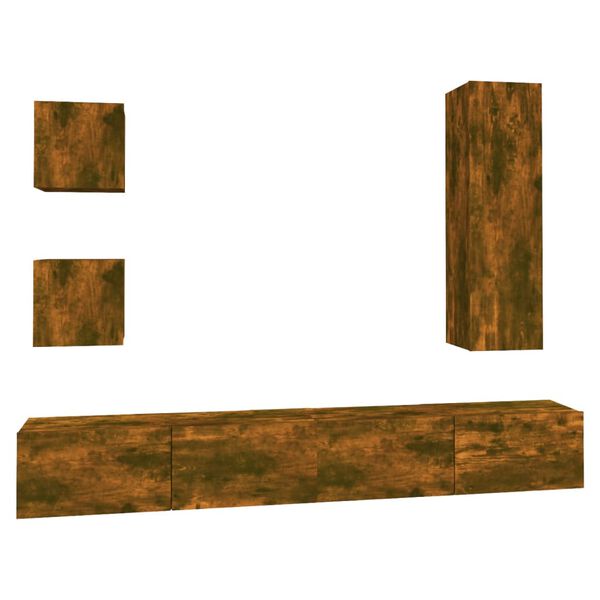 vidaXL TV-skapsett 5 deler r&oslash;kt eik konstruert tre