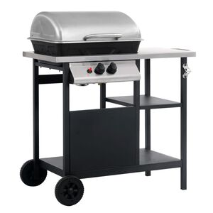 vidaXL Gassgrill med sidebord i 3 etasjer svart og s&oslash;lv