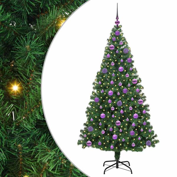 vidaXL Kunstig juletre med 300 LED gr&oslash;nn 180 cm PVC og St&aring;l og Plast