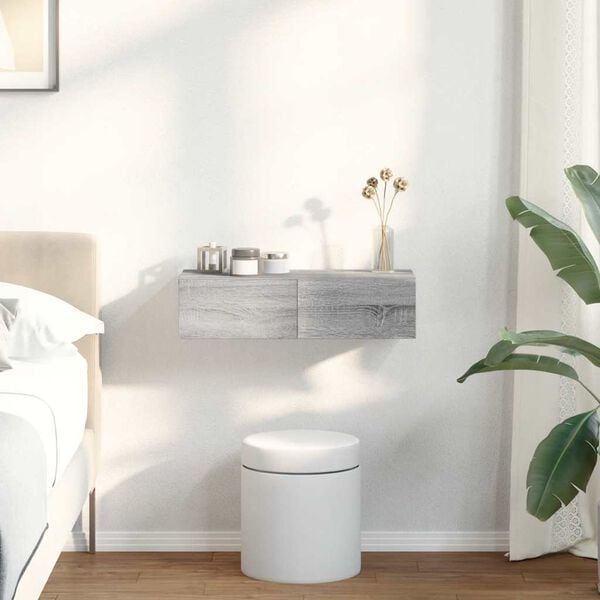 vidaXL Vegghylle med skuffer gr&aring; sonoma 60x26,5x15 cm konstruert tre