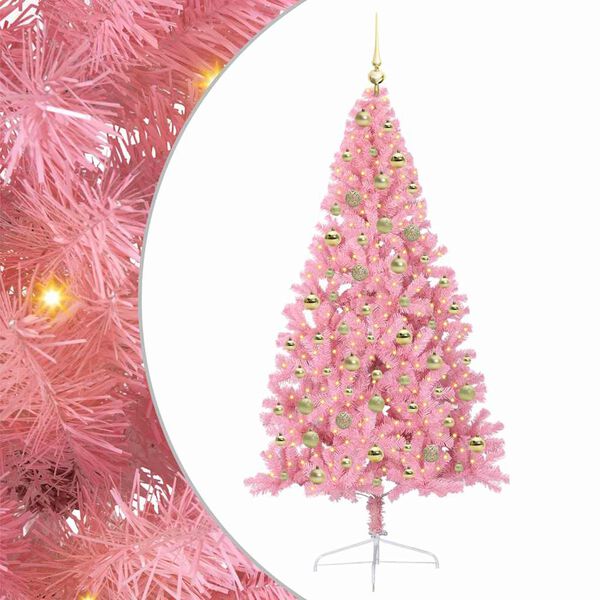 vidaXL Kunstig Forh&aring;ndsopplyst Juletre med 300 LED Rosa 180 cm PVC
