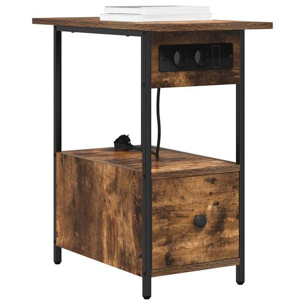 vidaXL Nattbordskap med skuff R&oslash;kt eik 60 x 30 x 61 cm Konstruert tre