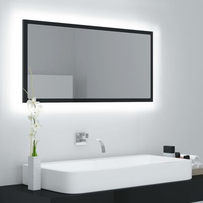 vidaXL LED-badespeil høyglans svart 90x8,5x37 cm akryl