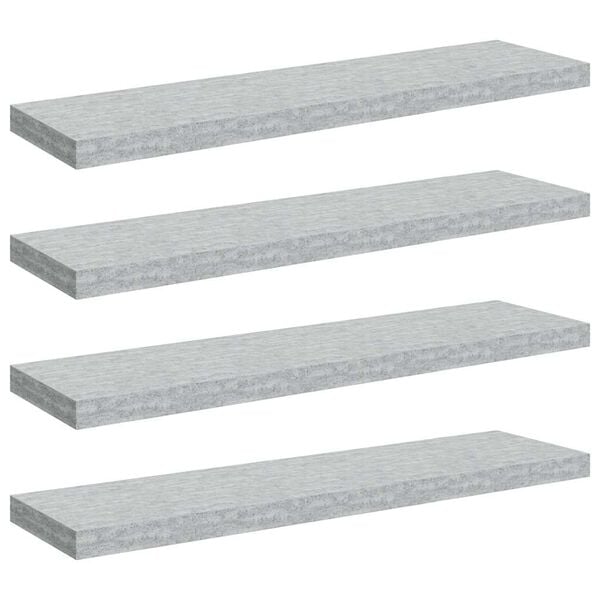 vidaXL Flytende vegghyller 4 stk betonggr&aring; 90x23,5x3,8 cm MDF